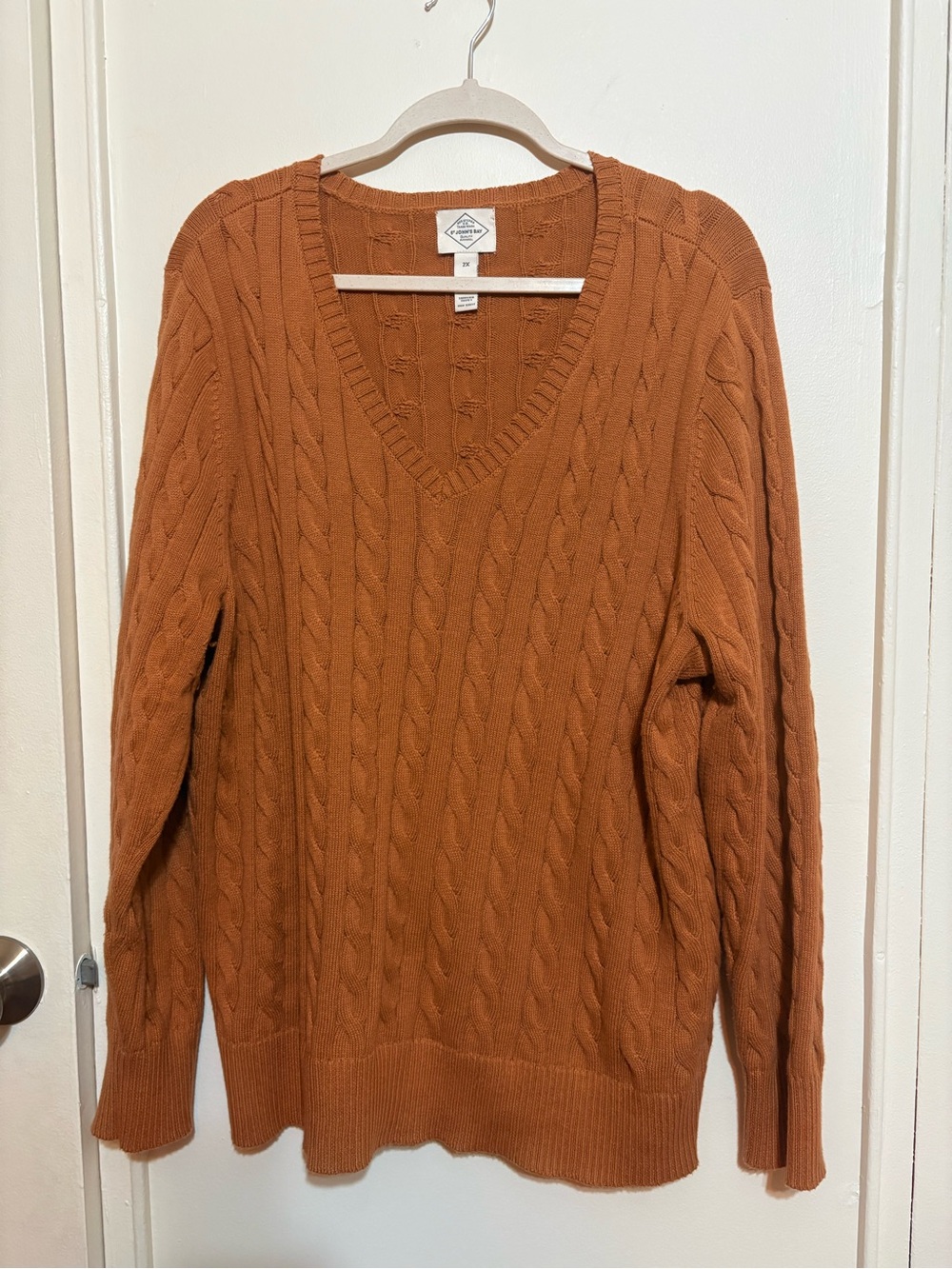St. John's Bay Cable Knit V-Neck Sweater in Rust Orange
